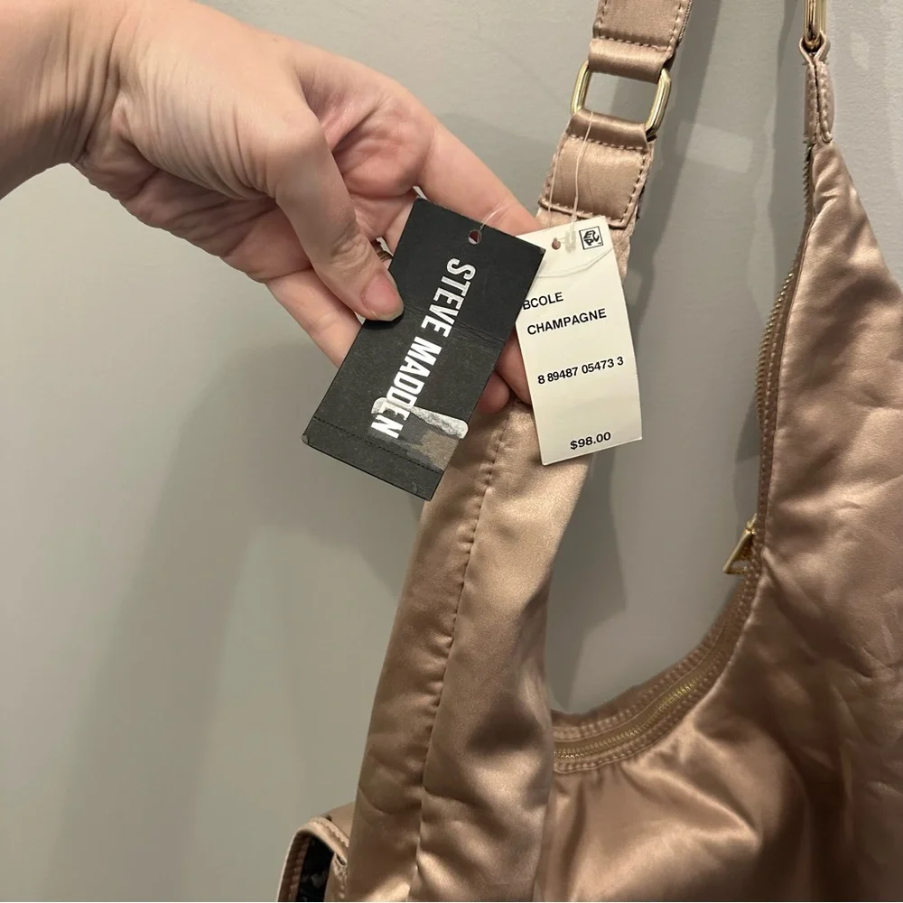 NWT Steve Madden Cole Satin Large Hobo Champagne